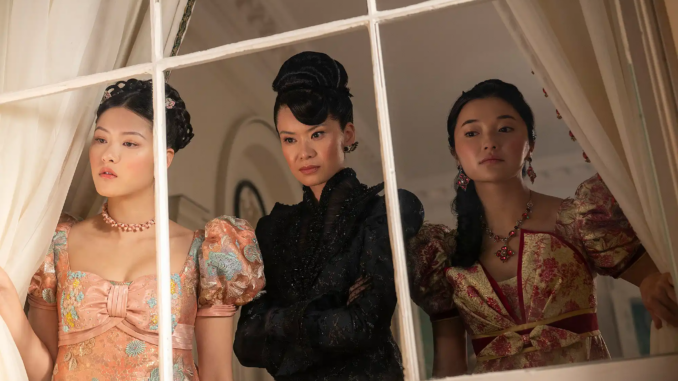 Isabella Wei as Posy Li Katie Leung as Lady Araminta Gun Michelle Mao as Rosamund Li Bridgerton 122525 9d3cdc17fc914d9eb9db9adbd94a6fdf
